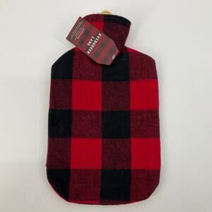 Evergreen Lane Hot Water Bottle Red Black Buffalo Plaid Cover Reusable New Tag